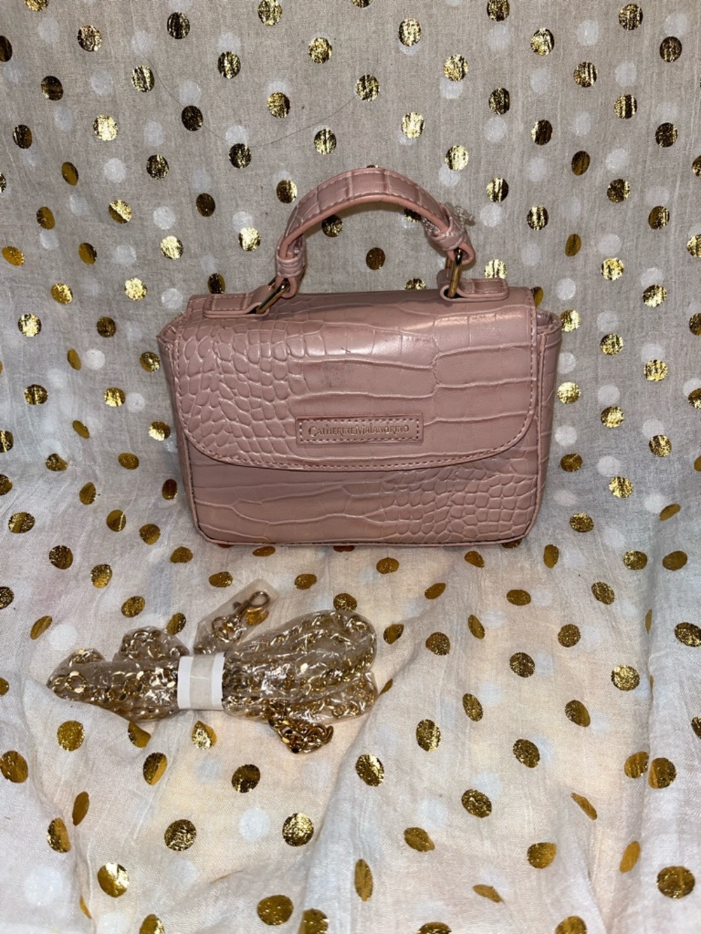Catherine Malandrino Pink Croc-Embossed Mini Top-Handle Bag